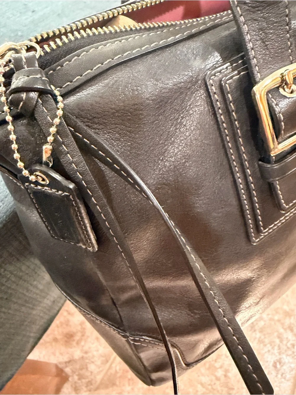 Women’s Vintage Coach Hampton Satchel with Gold Buckle Accents